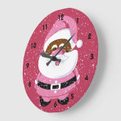 Schattige roze Afrikaans-Amerikaanse Kerstman Kers Grote Klok (Hoek)