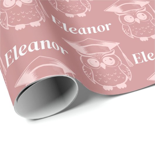 Schattige Roze Afstudeerders Uil Patroon Cadeaupapier (Rol Hoek)