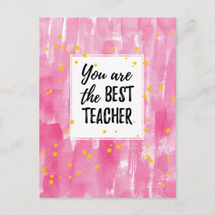 Schattige Roze Aquarel Beste Leraar Waardering Briefkaart