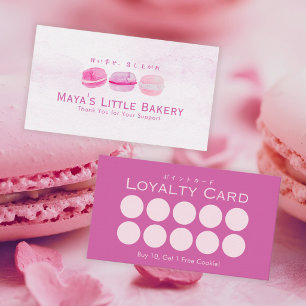 Schattige Roze Aquarel Macaron Bakkerij Loyaliteit Visitekaartje