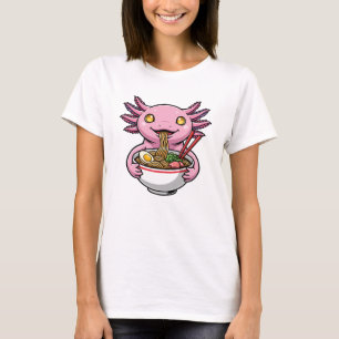 Schattige Roze Axolotl Eet Ramennoedels Cartoon T-shirt