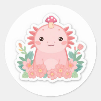 Schattige roze axolotl ronde sticker