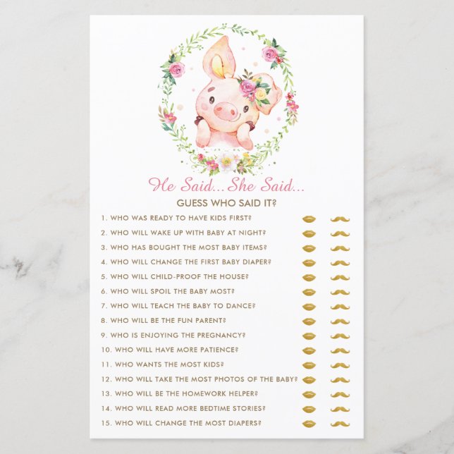 Schattige roze baby biggetje Hij zei dat ze spel z (Voorkant)