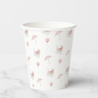 Schattige Roze Baby Buggy Baby shower Papieren Bekers