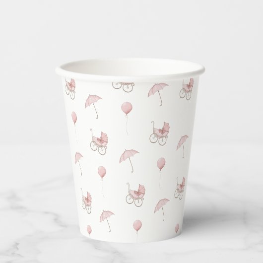Schattige Roze Baby Buggy Baby shower Papieren Bekers (Voorkant)