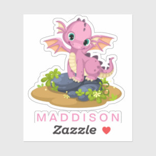 Schattige Roze Baby Dinosaur Naam toevoegen Custom Sticker