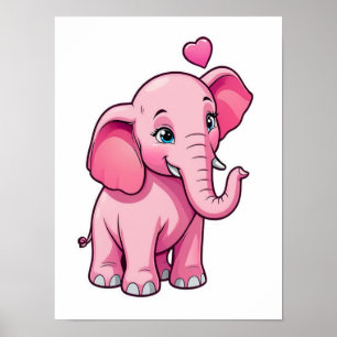 Schattige roze Baby olifant met liefde Poster