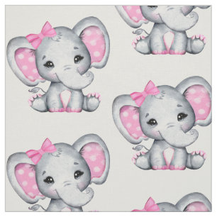 Schattige Roze Baby Olifant met Polka Dot Oorpatro Stof