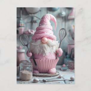 Schattige Roze Bakken Gnome Cupcake Feestdagenkaart