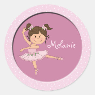 Schattige Roze Ballerina 1 Aangepaste Naam Ronde S Ronde Sticker