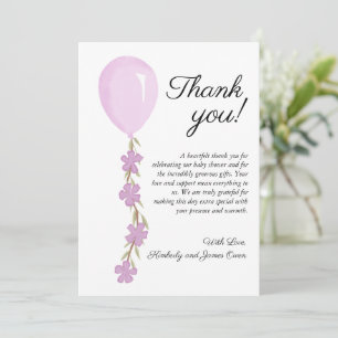 Schattige roze ballon Baby shower Bedankkaart