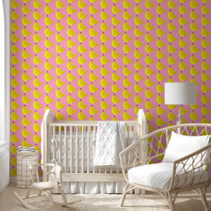 Schattige roze banaan fruitpatroon behang