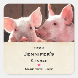 Schattige Roze Biggetjes Dierenfoto Keuken Vierkante Sticker