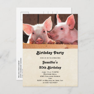 Schattige Roze Biggetjes Dierenfoto Verjaardag Uit Uitnodiging Briefkaart
