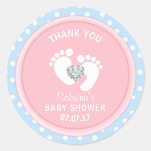 Schattige Roze Blauw Polka Dot Baby shower Geslach Ronde Sticker