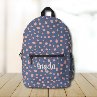 Schattige Roze Blauw Polka Dots Monogram Naam Bedrukte Rugzak