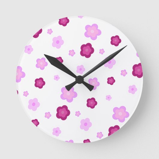 Schattige roze bloembloemengradiënt Patroon Ronde Klok (Voorkant)