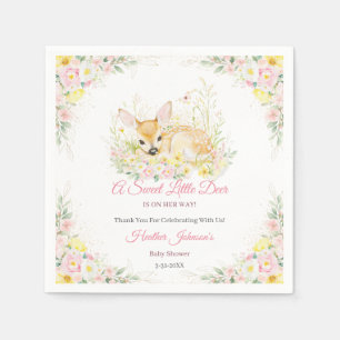 Schattige Roze Bloemende Herten Baby Shower Servet