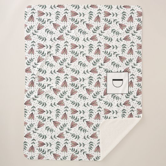 Schattige roze bloemenmonogram sherpa deken (Voorkant)