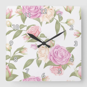 Schattige roze bloementeken vierkante klok