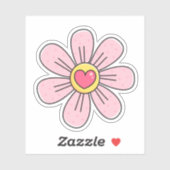 Schattige roze bloemetje met hart sticker (Vel)