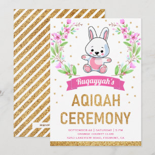 Schattige Roze Bloemige Zoete Konijn Aqiqah Kaart