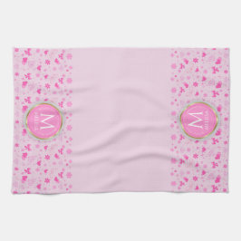 Schattige roze bloemmotief, meisjesachtig bloemmot theedoek