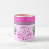 Schattige roze bloemontwerp elegant monogram mok (Midden)