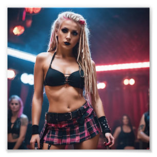 Schattige Roze Blondine Dreads Dancer in Tartan Ro Foto Afdruk