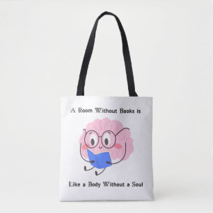 Schattige Roze Boekenwurm Lezen Illustratie Kunst  Draagtas