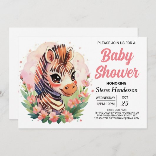 Schattige Roze Boho Zebra Baby shower Kaart (Voorkant / Achterkant)