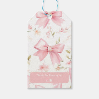 Schattige roze boog patroon meisjes cadeaulabel
