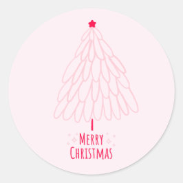 Schattige Roze Boom Modern Vrolijk Kerstfeest Ronde Sticker