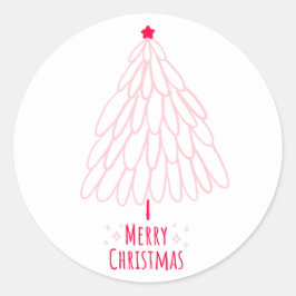 Schattige Roze Boom Modern Vrolijk Kerstfeest Ronde Sticker