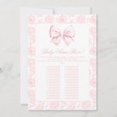 Schattige Roze Bow Baby Meisje Douche Naam Race Ga Kaart (Voorkant)