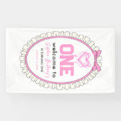 Schattige Roze Bow Coquette 1e Verjaardag Spandoek (Horizontaal)