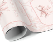Schattige Roze Bow Coquette Toile Gepersonaliseerd Cadeaupapier (Rol Hoek)
