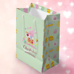Schattige Roze Bunny Egg Pattern Kids Verjaardag G Medium Cadeauzakje