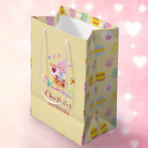 Schattige Roze Bunny Egg Pattern Kids Verjaardag G Medium Cadeauzakje