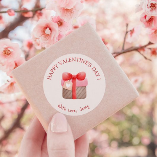 Schattige Roze Cadeau Gelukkige Valentijnsdag Ronde Sticker
