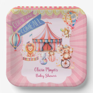 Schattige Roze Carnaval Circus Baby shower Papieren Bordje