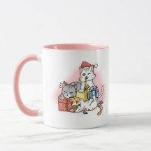 Schattige Roze Cartoon Kitten Kerst