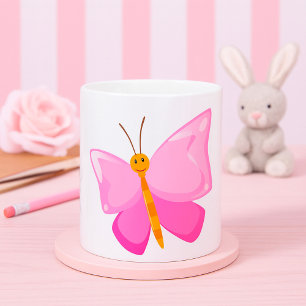 Schattige Roze Cartoon Vlinder Koffiemok