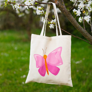 Schattige Roze Cartoon Vlinder Tote Bag