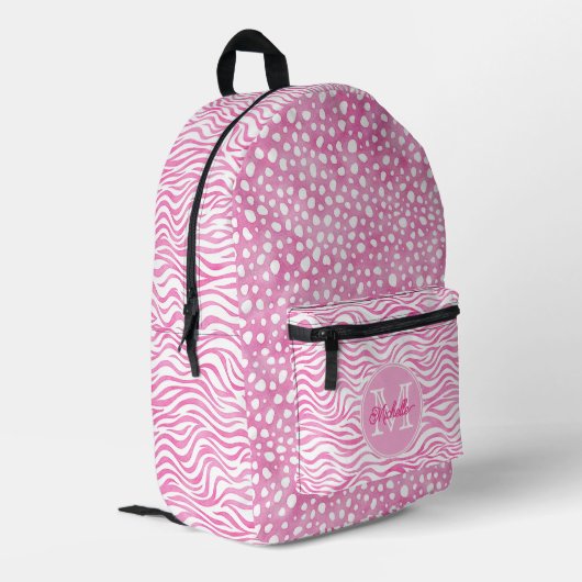 Schattige Roze Cheetah & Zebra Patroon | monogram Bedrukte Rugzak (Achterkant Hoek Links)
