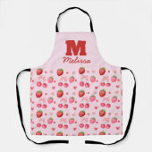 Schattige Roze Coquette Berry Pattern Monogram Schort (Voorkant)