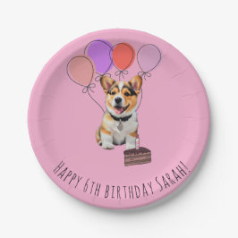 Schattige Roze Corgi Verjaardag  Papieren Bordje