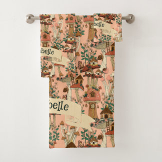 Schattige Roze Cottagecore Floral Mushroom House P Bad Handdoek