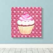Schattige roze cupcake canvas afdrukken (Insitu (Houten vloer))