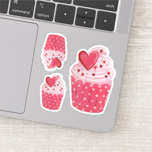 Schattige roze cupcake   Heart Sprinkles & Polka D Sticker